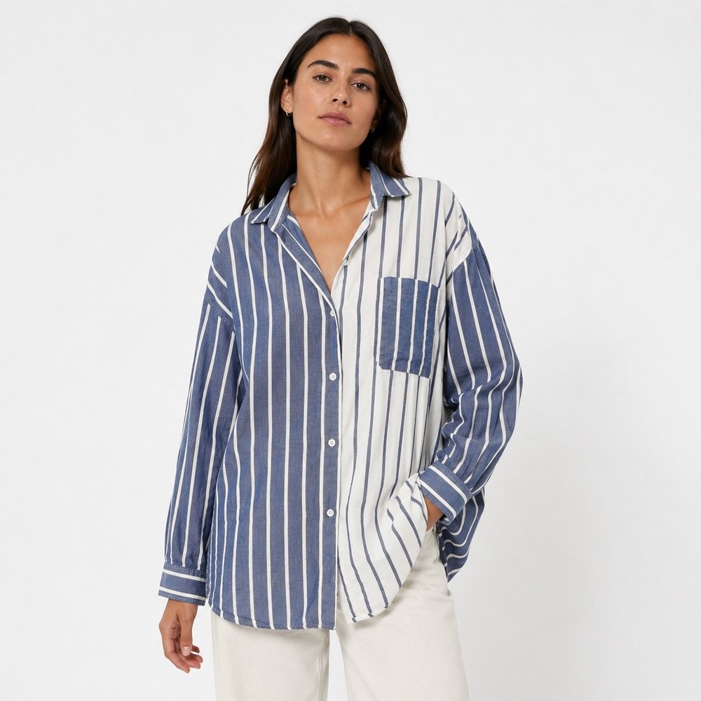 Weekend Max Mara Libano Shirt Blue White Stripe Oversized Cotton Button Down